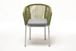"Марсель" стул плетеный из роупа, каркас алюминий светло-серый (RAL7035) шагрень, роуп салатовый меланж круглый, ткань светло-серая