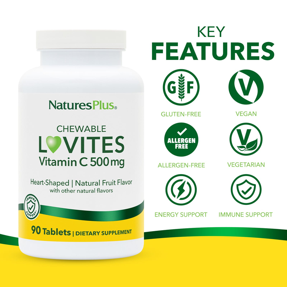 NaturesPlus, Loveites, жевательный витамин C, натуральные фрукты, 90 таблеток