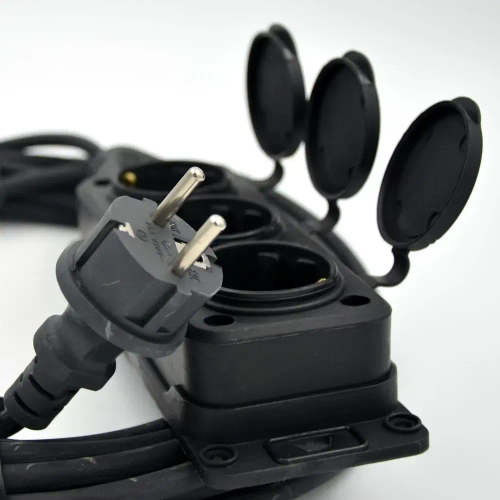 Удлинитель силовой строительный КГТТ 3х1.5 25А, садовый удлинитель 10м, для сварки, газонокосилки и тримера, 3 розетки с крышками, морозостойкий