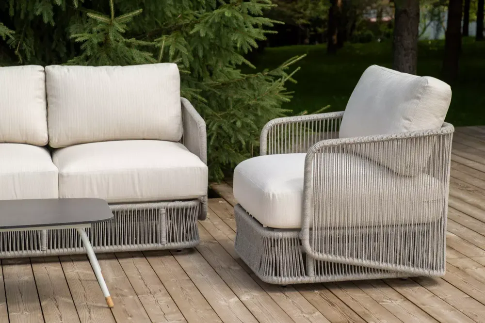 "Альбано" лаунж-зона 5-местная плетеная из роупа (веревки), каркас алюминиевый светло-серый, роуп серый меланж