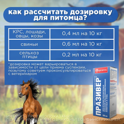 Суспензия для приёма внутрь для лечения паразитарных болезней у сельскохозяйственных животных и птиц Празивер (Apicenna), 200мл Празиквантел/Ивермектин