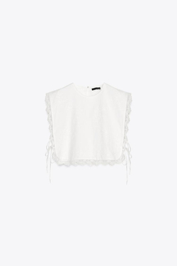 ZARA ТОП С ВЫШИВКОЙ И БАНТАМИ, ЖЕЛТОВАТО-БЕЛЫЙ
