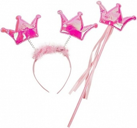 Набор (ободок и волшебная палочка) Принцесса, Розовый, с блестками, 1 шт.
