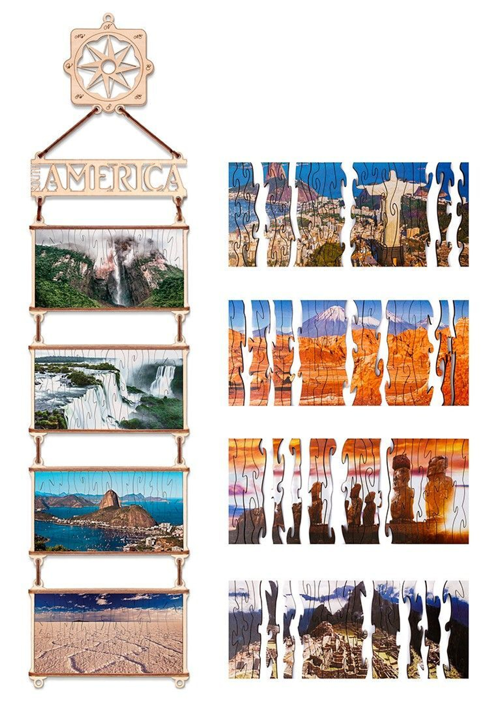 Деревянный пазл, двусторонний EWA Карта мира. Южная Америка (70x18 см)