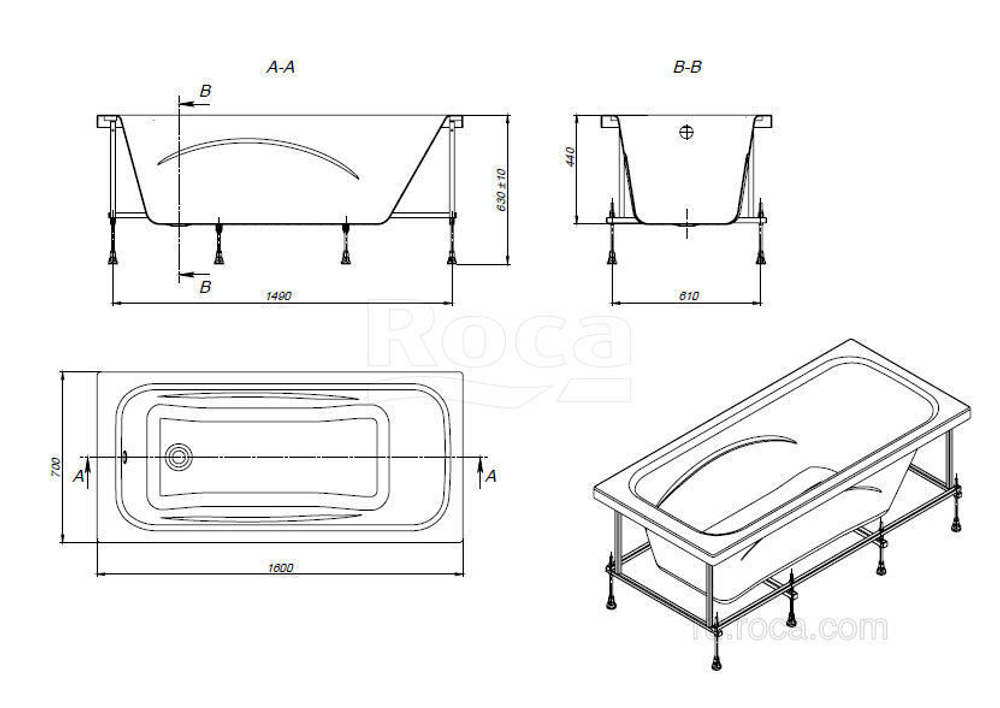 Акриловая ванна Roca Line 160х70 прямоугольная белая ZRU9302985