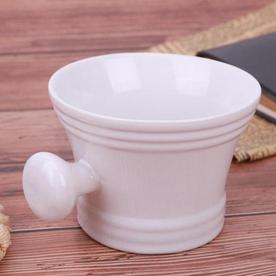 Керамическая чаша для бритья с ручкой Yaqi белого цвета