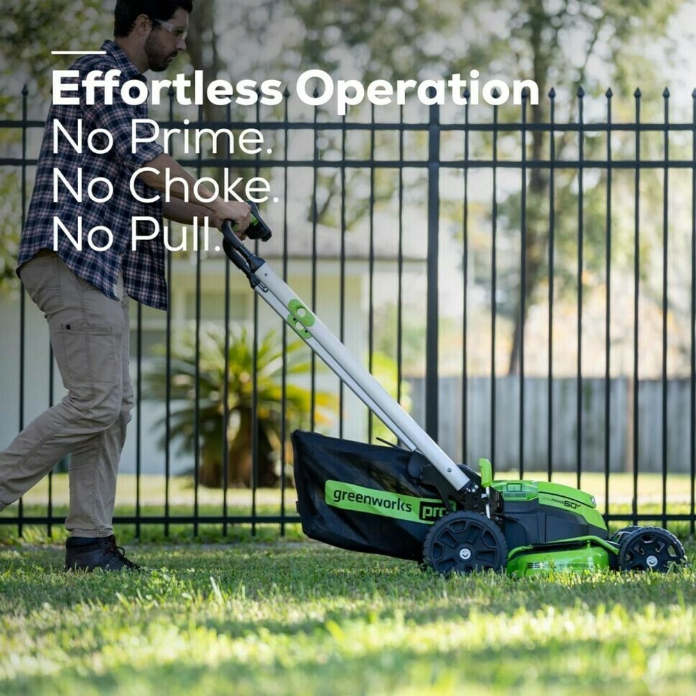 Cамоходная аккумуляторная газонокосилка Greenworks GD60LM61 Twin Force, 60v, 61 см, (2519107UG), с аккумулятором 5 А·ч и зарядным устройством