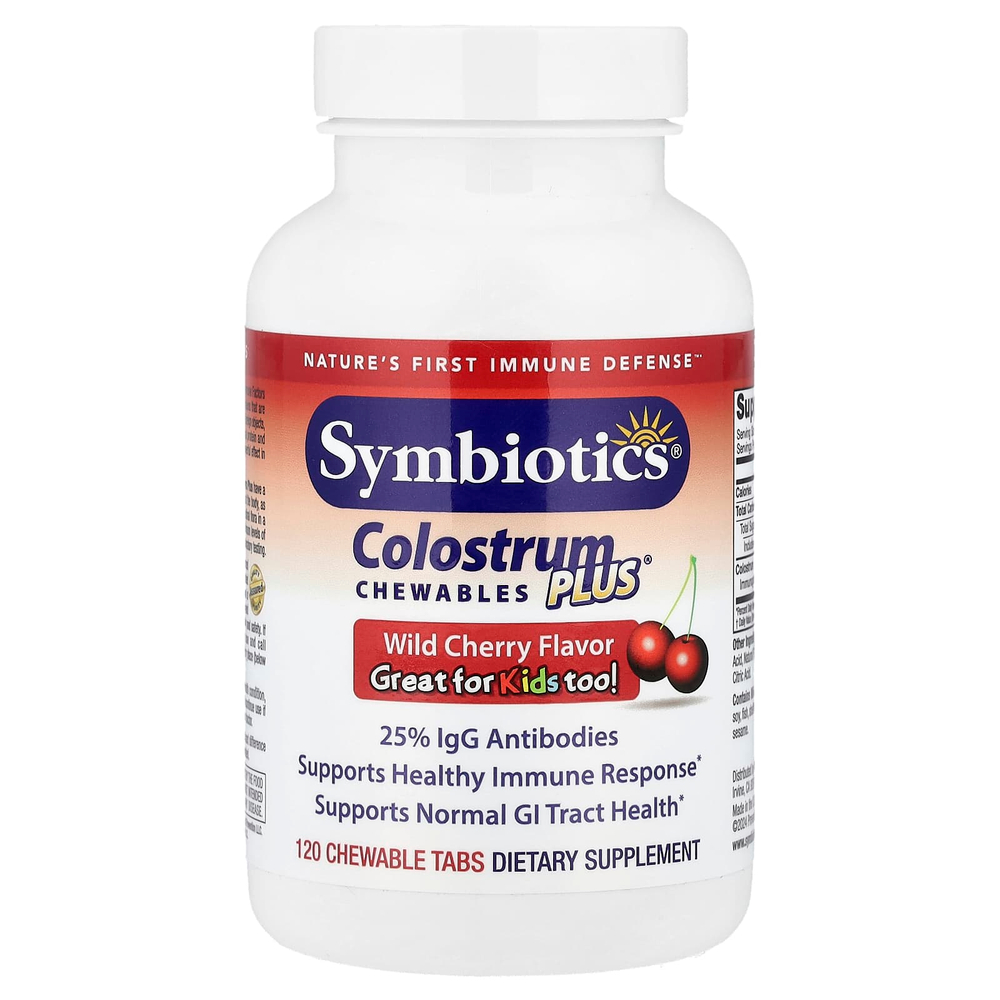 Symbiotics, Colostrum Plus®, жевательные таблетки с молозивом, со вкусом черешни, 120 жевательных таблеток