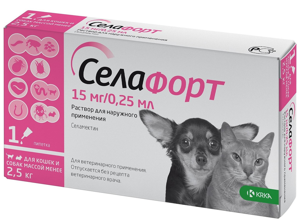 Селафорт для кошек и собак менее 2,5кг, раствор для наруж. прим., противопаразитарный, упак.1 пипетк