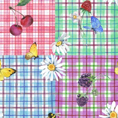 Пэчворк клетка акварельный принт с ягодами