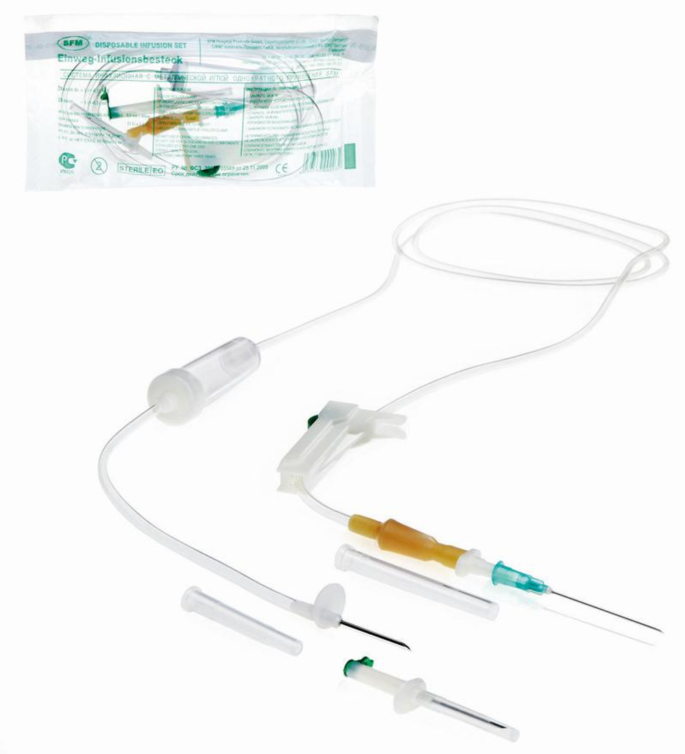 Система инфузионная для переливания с металлическим шипом 0,80 ⨯ 40 мм (21G) SFM 25 шт