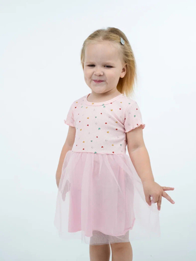 Платье на девочку комбинированное лапша-сетка с коротким рукавом из 95% хлопка на рост 92 см