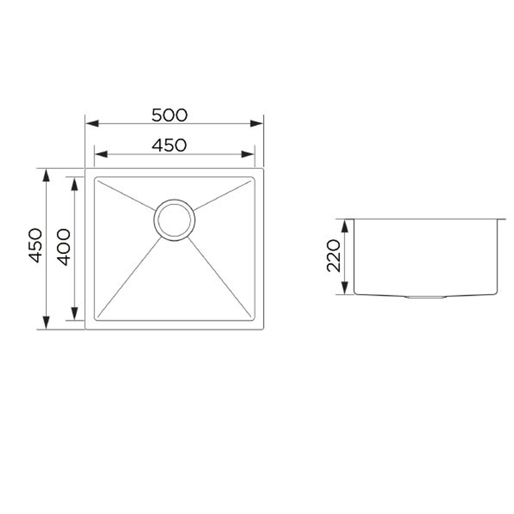 Кухонная мойка, 500x450x220 мм, 1 чаша