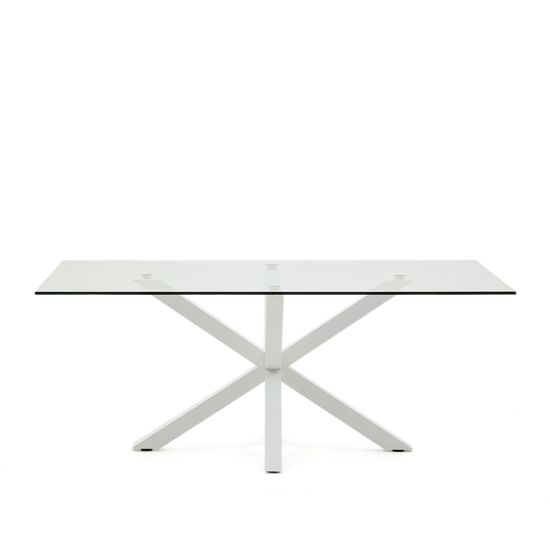 Стеклянный стол Arya с белыми стальными ножками 200x100