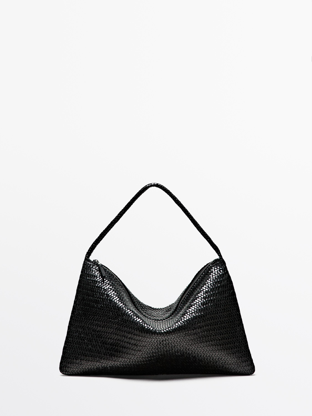 Massimo Dutti Большая плетеная сумка-саквояж из кожи наппа, черный