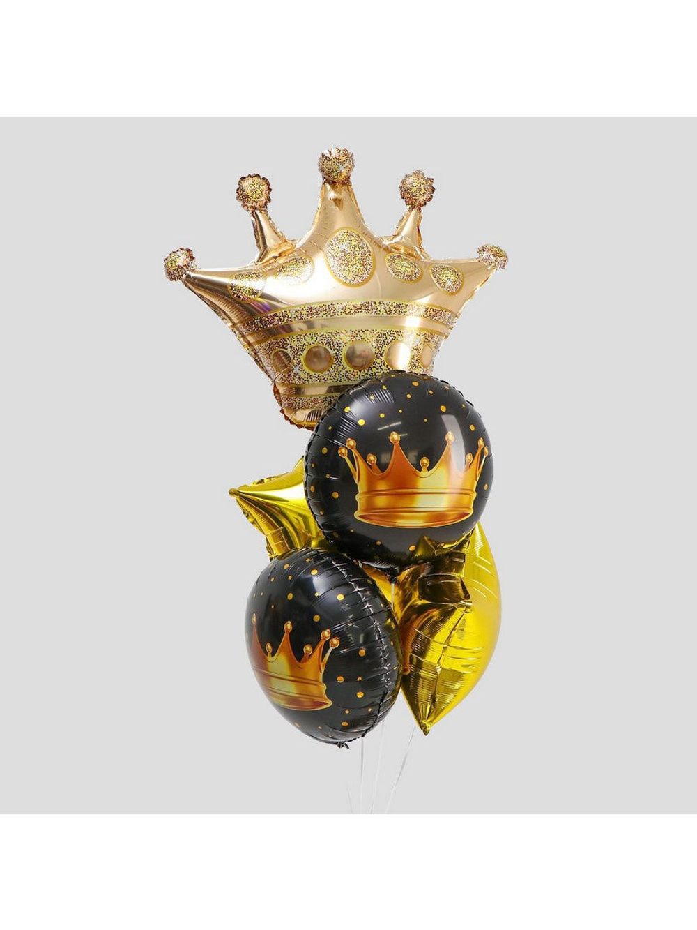 Шар (18"/46 см) Круг, Золотая корона, Черный