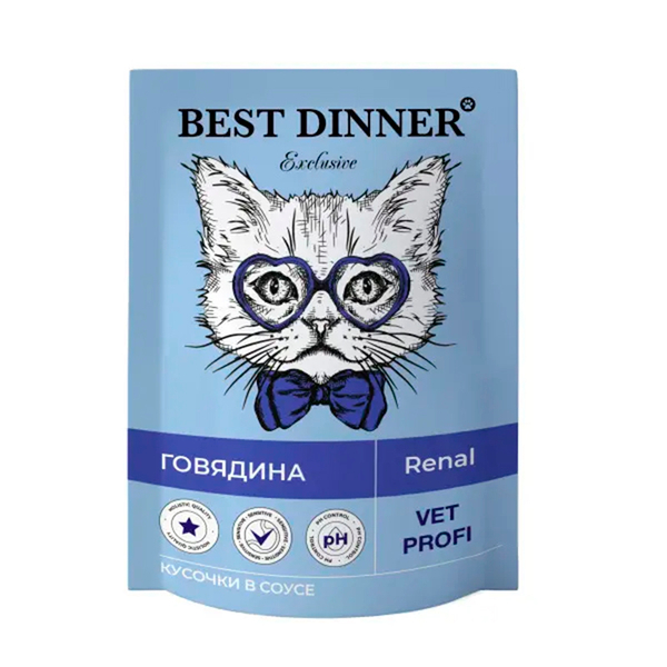 Влажный корм Best Dinner Exclusive Renal говядина 85г для кошек при ХПН (Ренал)