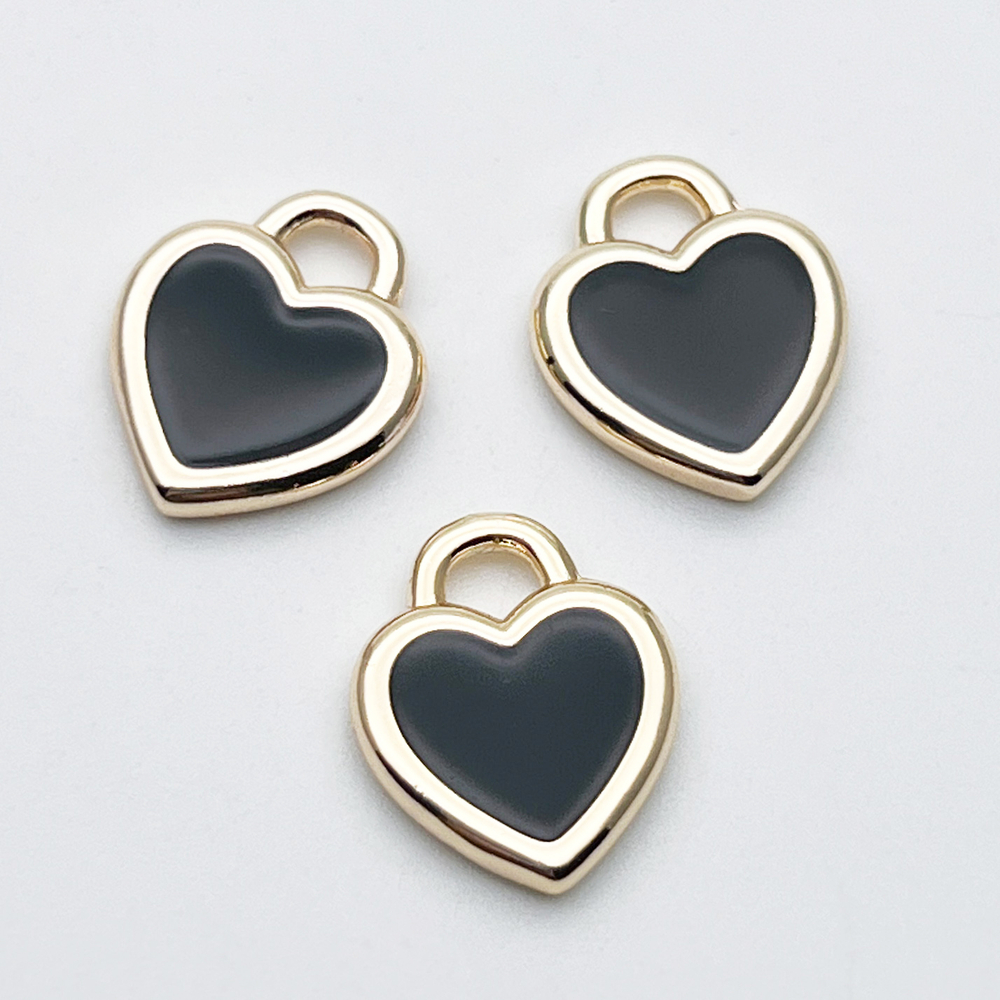 Подвеска Сердце, цвет золото+черный, размер 15*13 мм, цена за 1 шт