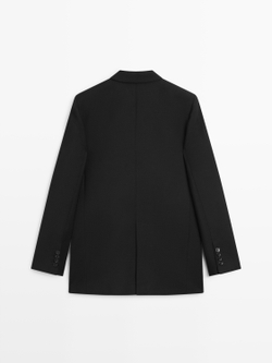 Massimo Dutti Шерстяной блейзер с тремя пуговицами, черный