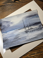 Картина, графика в паспарту 21х30 см на стену для интерьера "Вечер"