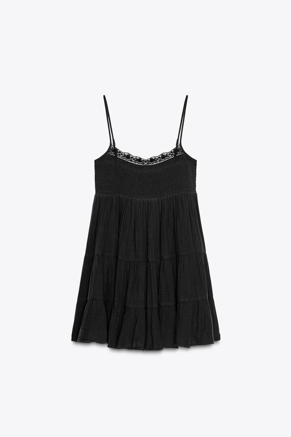 ZARA КОРОТКОЕ ПЛАТЬЕ ИЗ ШИФОНА С КРУЖЕВОМ, ЧЕРНЫЙ