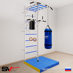 Шведская стенка Sv Sport усиленная 6446 (Турник рукоход/Брусья/Канат/Кольца/Цепь/Мешок 22кг/Мат 1м)
