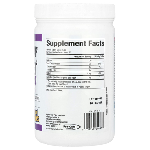 Natural Factors, Reliefiber®, органическая добавка с низким уровнем Fodmap†, с нейтральным вкусом, 150 г (5,3 унции)