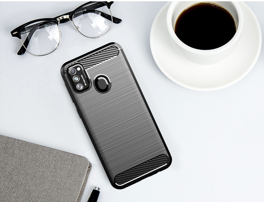 Чехол накладка для Samsung Galaxy M21, черный цвет, серии Carbon от Caseport