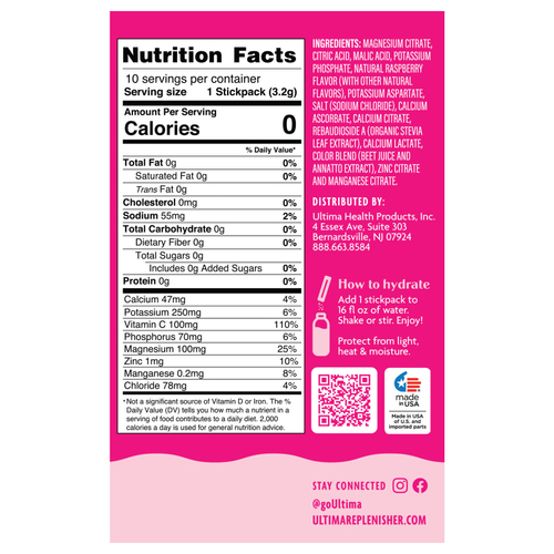 Ultima Replenisher, 6 Essential Electrolytes, ежедневная смесь для приготовления электролитов, малина, 10 пакетиков по 3,2 г (0,11 унции)