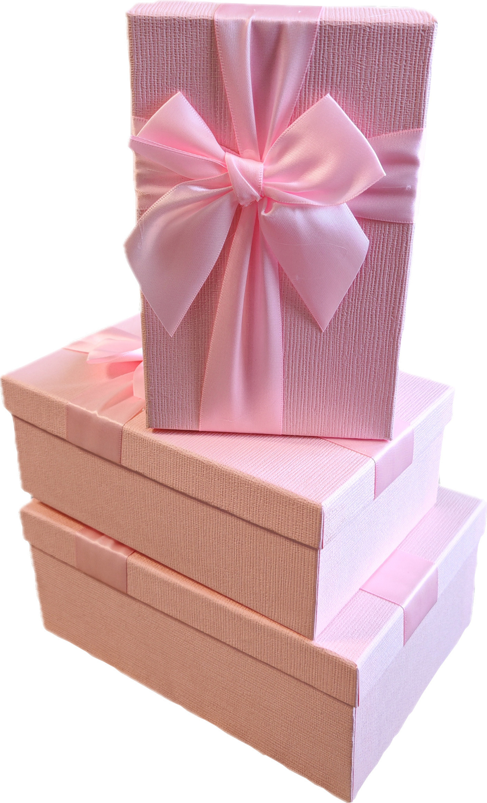 Набор подарочных коробок 3в1 с бантом, розовый 19*12*6.5, 21*14*8, 23*16*9.8см