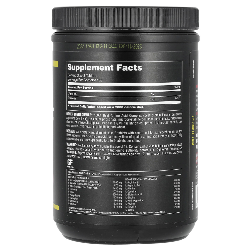 Universal U, Classic Series, 100% Beef Aminos, аминокислоты из говядины, 200 таблеток