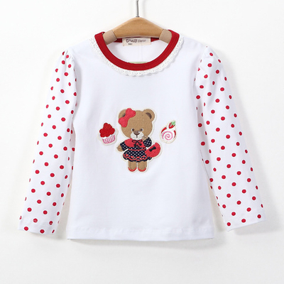 Лонгслив с рукавами в горох и аппликацией медвежонка