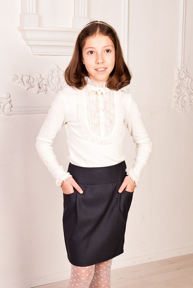 Баловень Школьная юбка для девочки Ю14.1 серо-синий меланж
