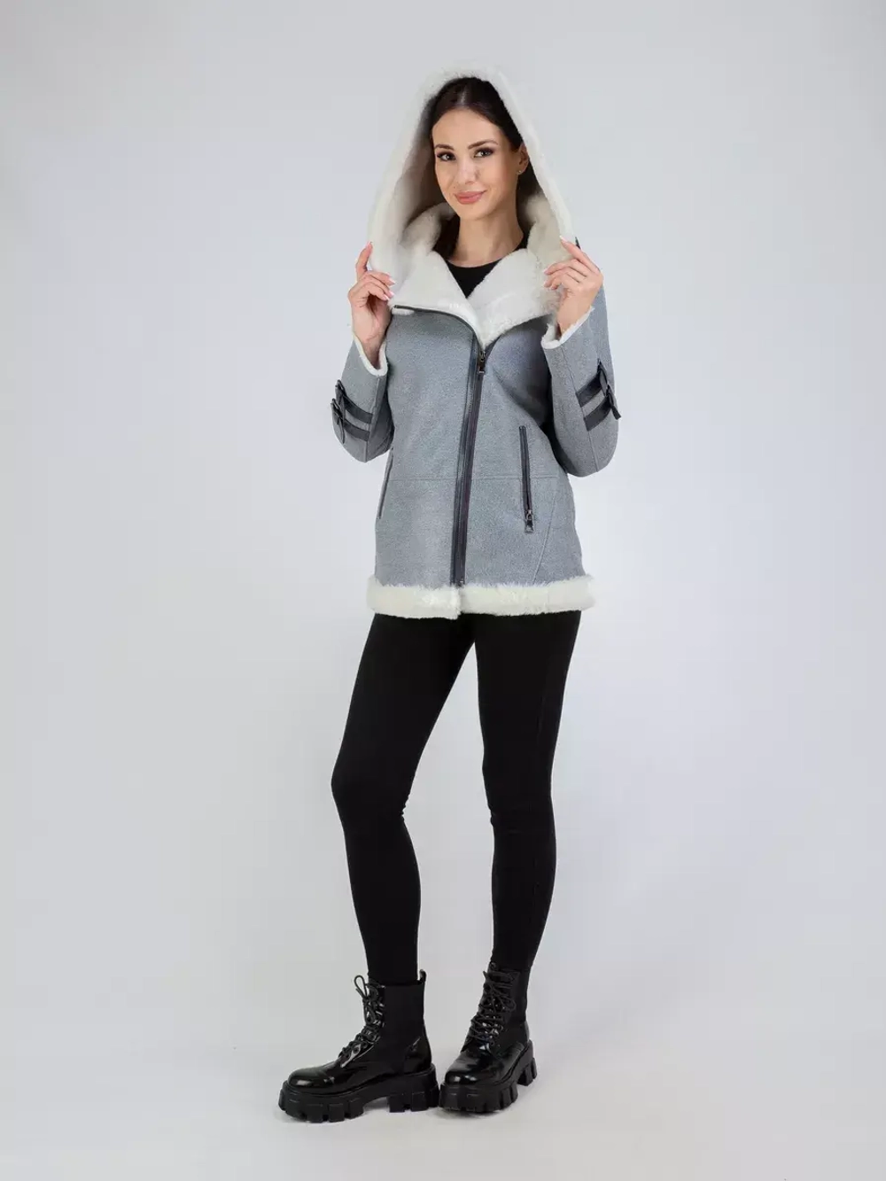 Дубленка авиатор натуральная с капюшоном