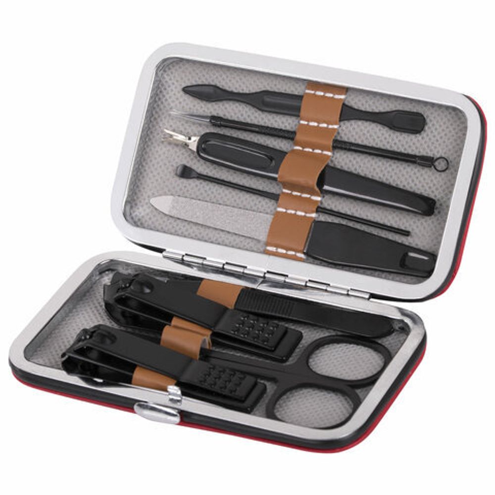 Универсальный набор для маникюра и педикюра 9 в 1 в футляре, MINI, красный, блистер, WBZ, 609497