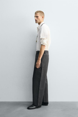 ZARA БРЮКИ CARROT FIT СТРУКТУРНЫЕ, СЕРЫЙ/СИНИЙ