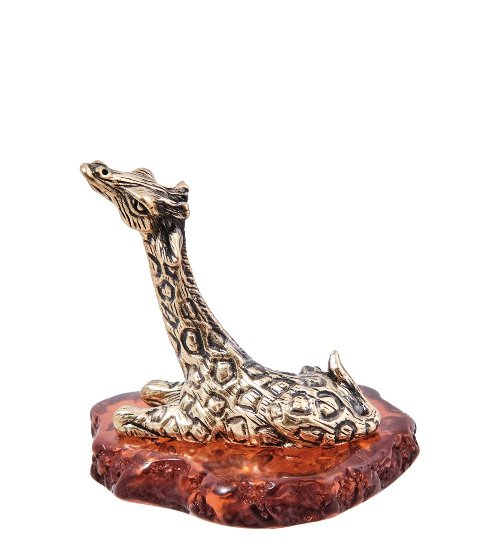 AM- 522 Фигурка «Жираф Масайский Малыш « (латунь, янтарь)