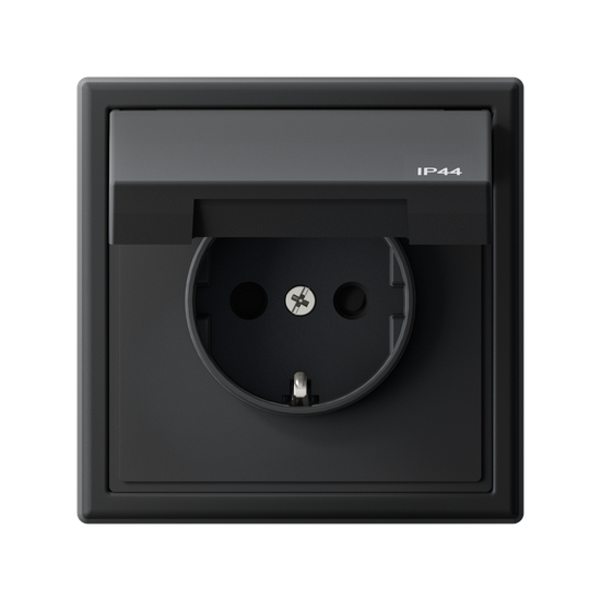 Розетка ArtGallery 16А IP44 с заземл. со шторками с крышкой быстрозажим. клем. механизм карбон SE GAL441046S