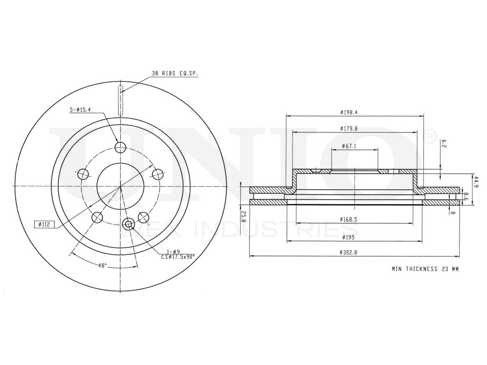 Диск тормозной передний UNIO BRD-20411