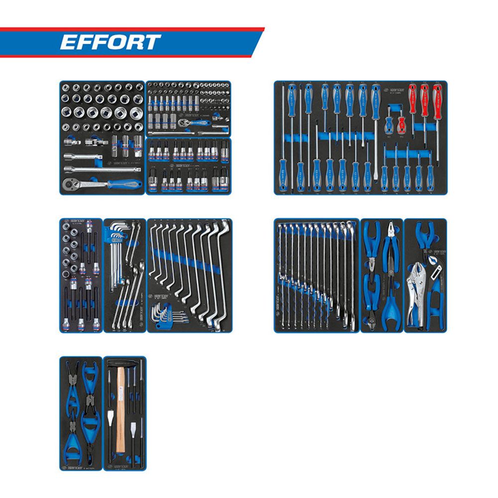 Набор инструментов &amp;quot;EFFORT&amp;quot; для тележки, 12 ложементов, 235 предметов KING TONY 934-235MRVD