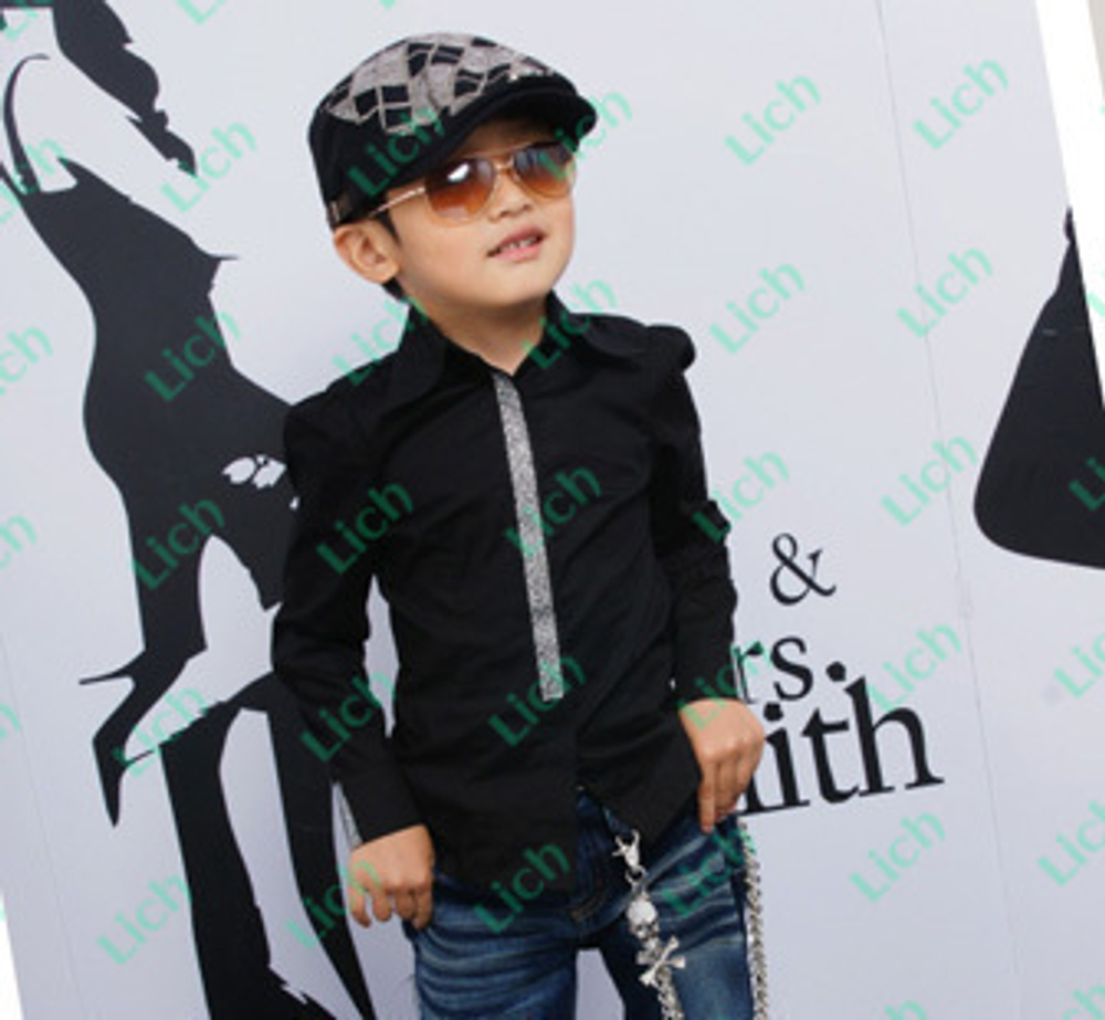 Рубашка детская однотонная с отделкой стразами