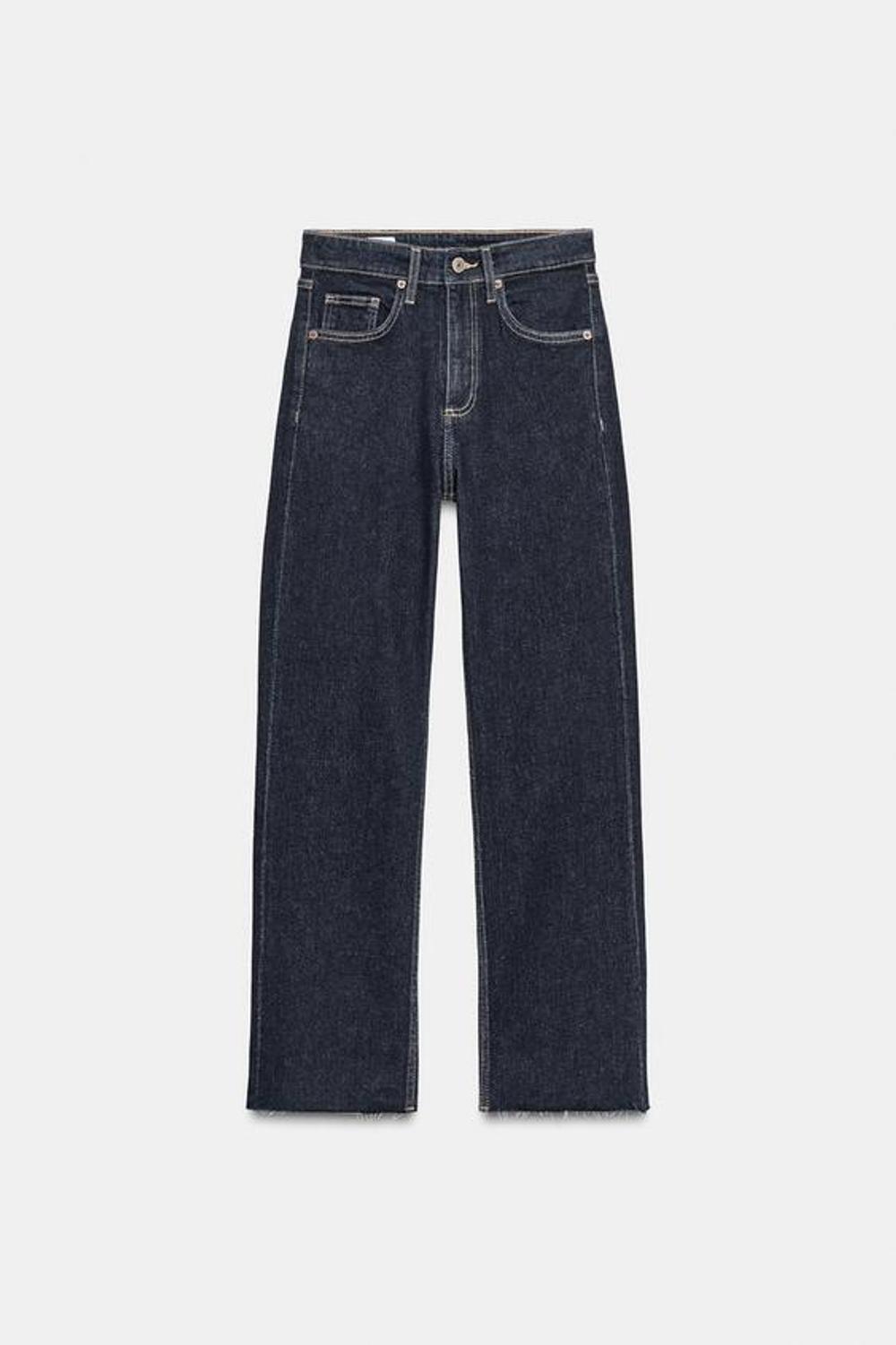 ZARA УКОРОЧЕННЫЕ РАСКЛЕШЕННЫЕ ДЖИНСЫ TRF С ВЫСОКОЙ ПОСАДКОЙ, ТЕМНЫЙ ИНДИГО