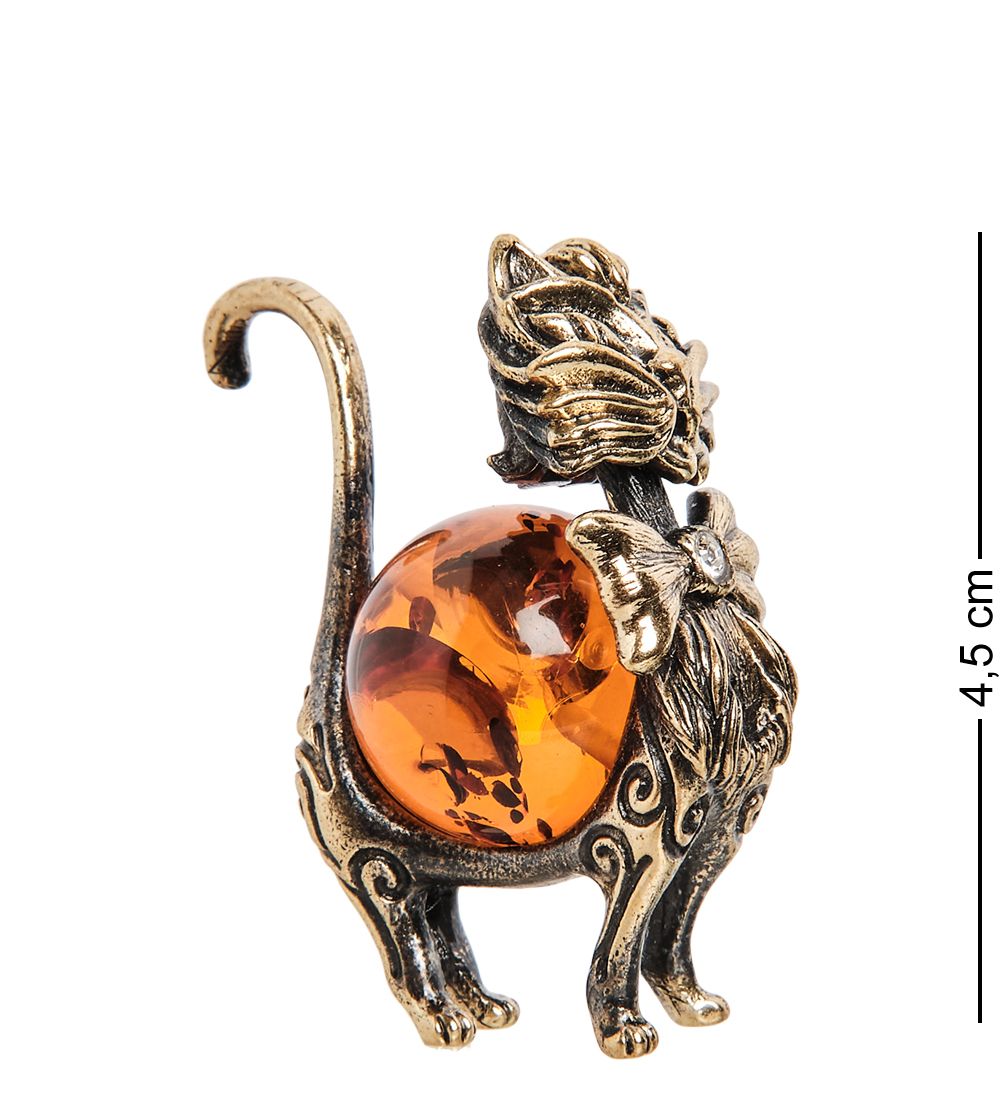 AM-1076 Фигурка «Кот гламурный» (латунь, янтарь)