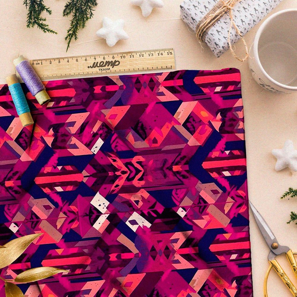 Ткань премиум таффета фантазийная мозаика