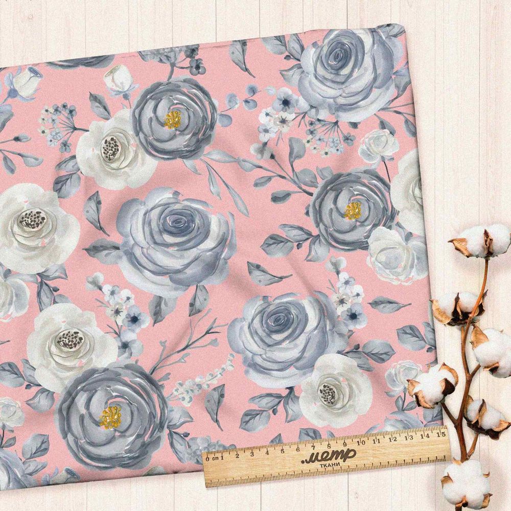 Ткань штапель серые розы