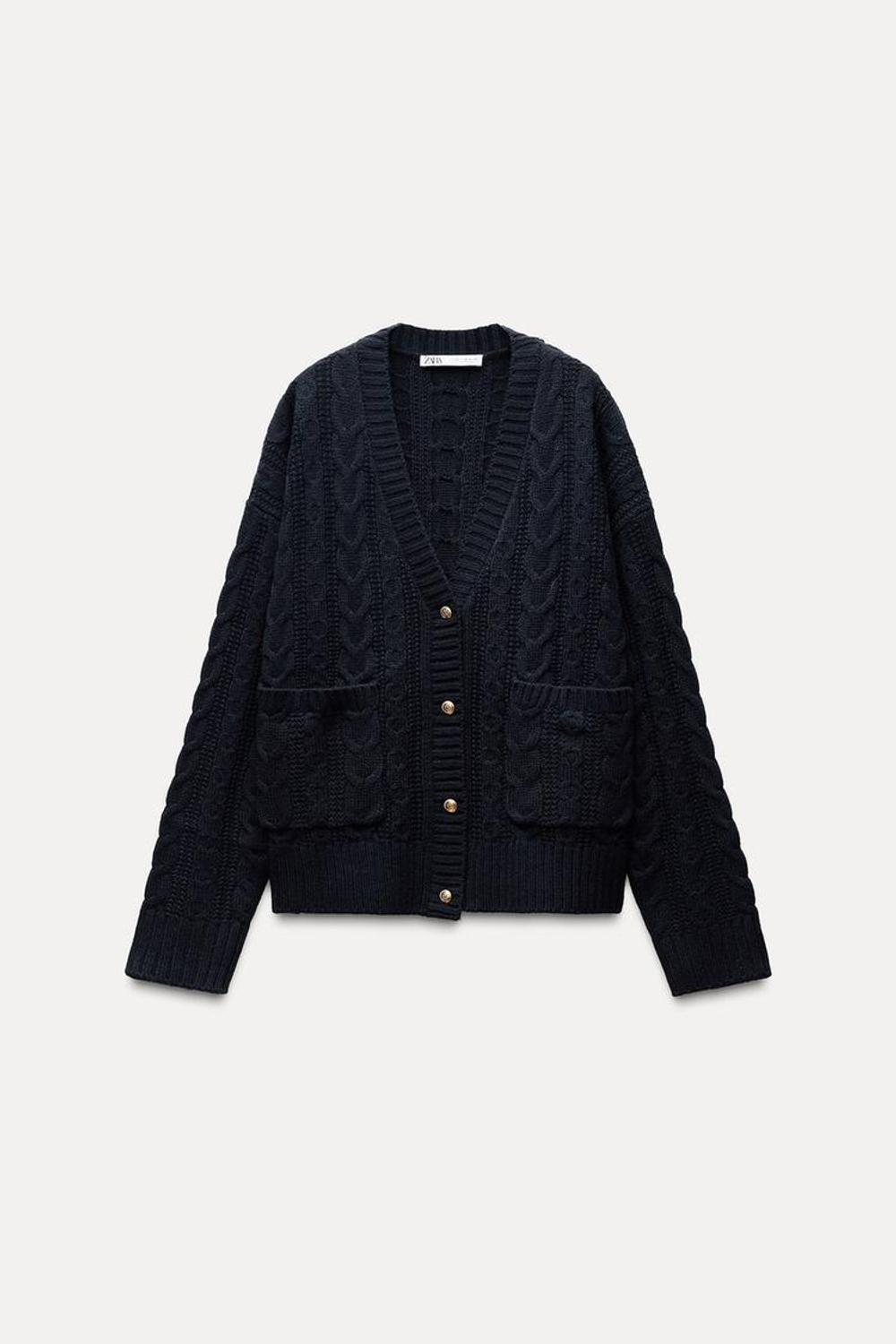 ZARA КАРДИГАН С УЗОРОМ «КОСЫ», МОРСКОЙ СИНИЙ