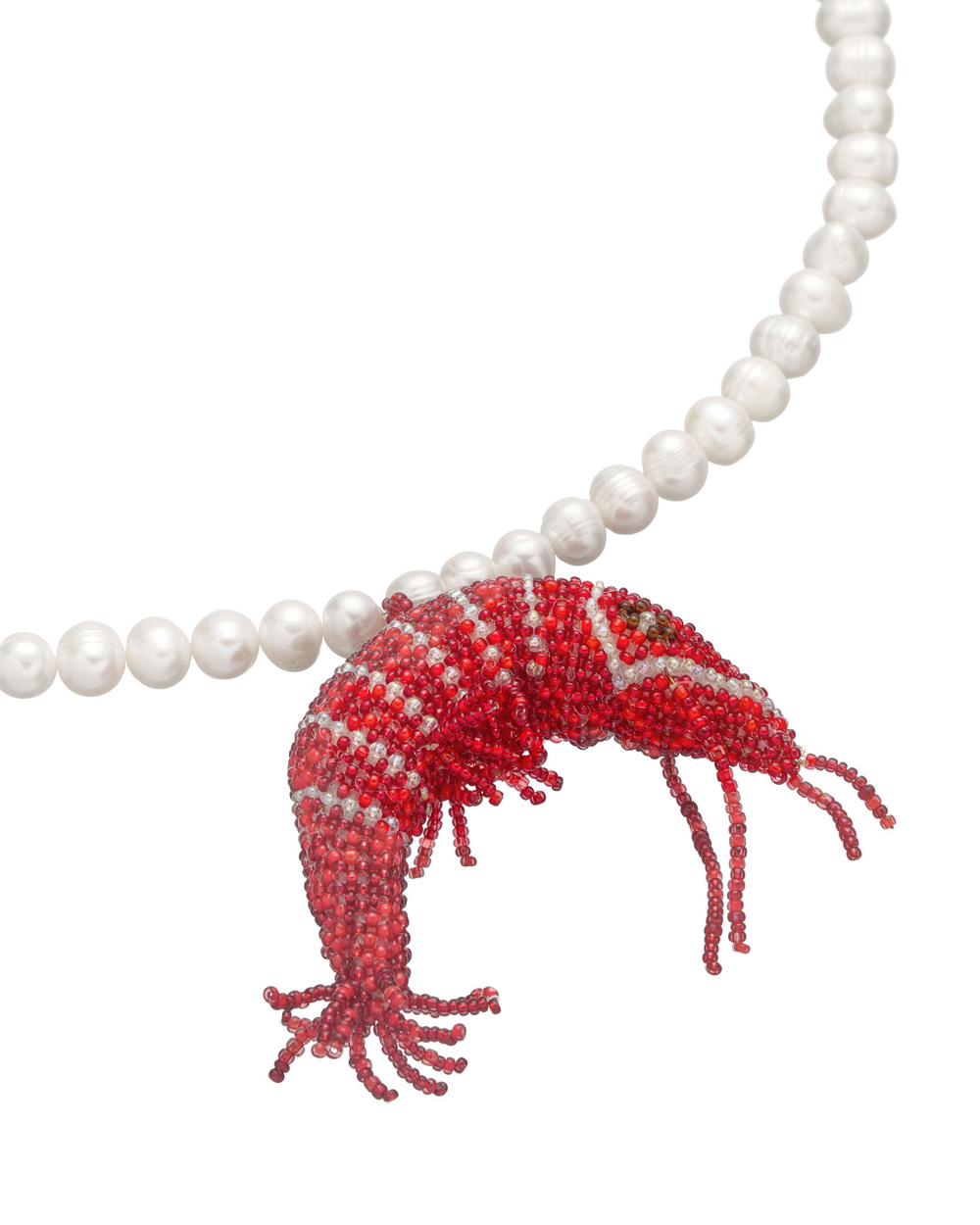 жемчужное колье с красной креветкой из биссера