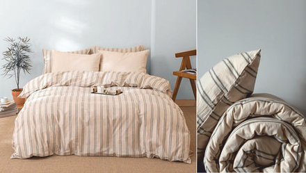 КПБ Дуэт с простыней на рез. 180х200 ВАРЕНЫЙ ХЛОПОК "Полоса экрю"