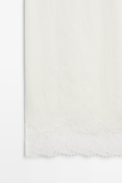Massimo Dutti Струящаяся юбка миди с кружевной отделкой, белый
