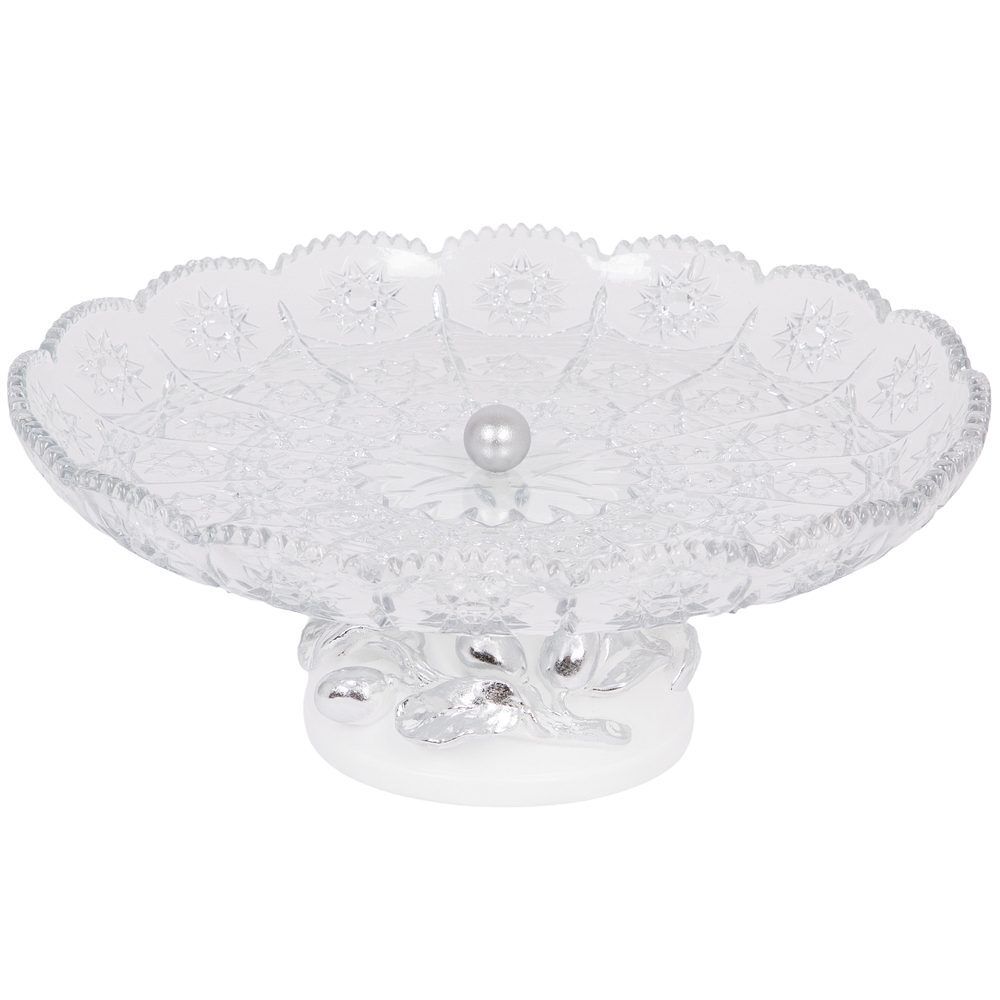 Фруктовница-конфетница Oliva Branch (Олива Бранч) со стеклянной чашей Серебро